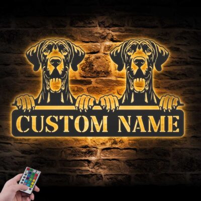 Personalized Cute Great Dane Metal Sign With Lights