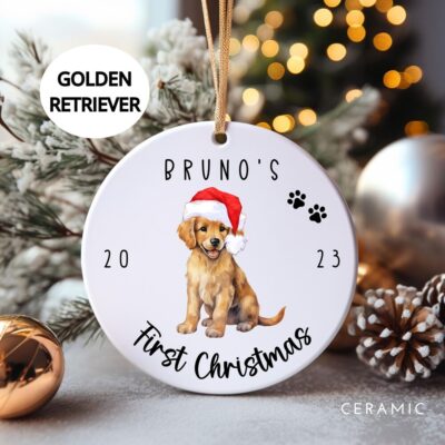 Personalized Golden Retriever First Christmas Ornament