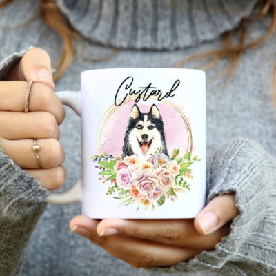 Personalized Husky Floral Mug