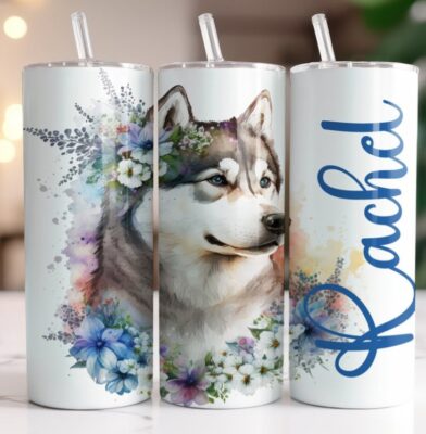 Personalized Husky Flowers Tumblers