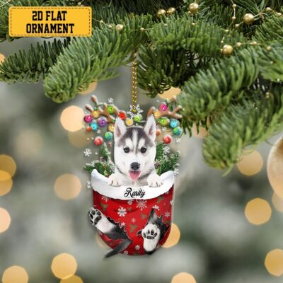 Personalized Husky In Snow Pocket Christmas Ornament