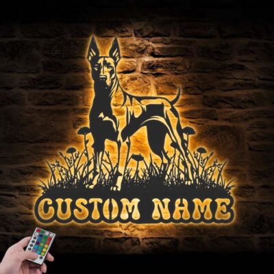 Personalized Lovely Doberman Metal Sign with Led Lights