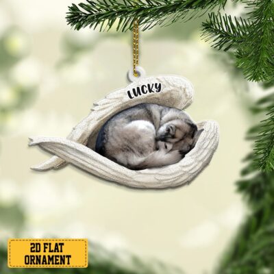 Personalized Name Siberian Husky Sleeping Angel Ornament