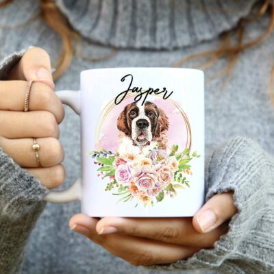 Personalized Saint Bernard Floral Mug