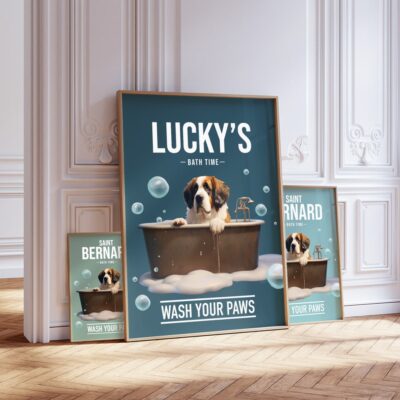 Personalized Saint Bernard In Bath Wall Art