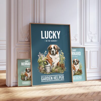 Personalized Saint Bernard In Garden Flowers Wall Art