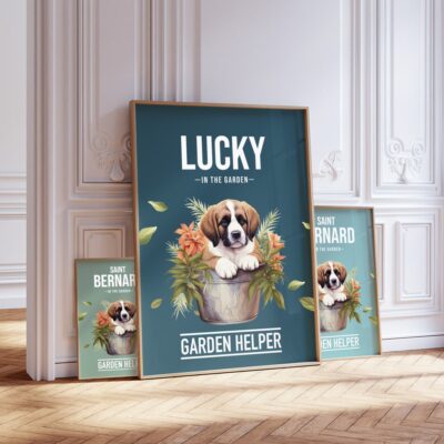 Personalized Saint Bernard In Garden Wall Art