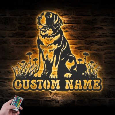 Personalized Saint Bernard Metal Wall Art LED Light