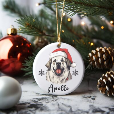 Personalized Saint Bernard White Snow Ornament