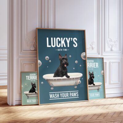 Personalized Scottish Terrier In Bath Wall Art