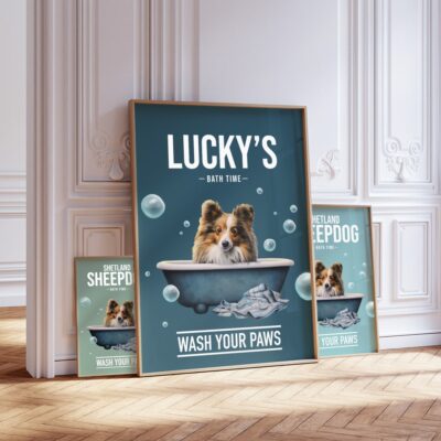 Personalized Shetland Sheepdog In Bath Wall Art