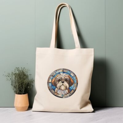 Personalized Shih-Tzu Dog Stained Glass Style Tote Bag