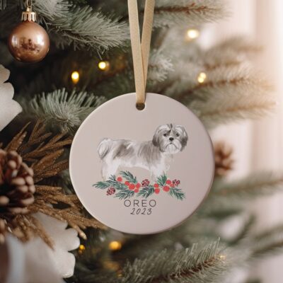 Personalized Shih Tzu Floral Ornament