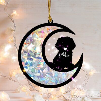 Personalized Shih Tzu On Moon Suncatcher Ornament