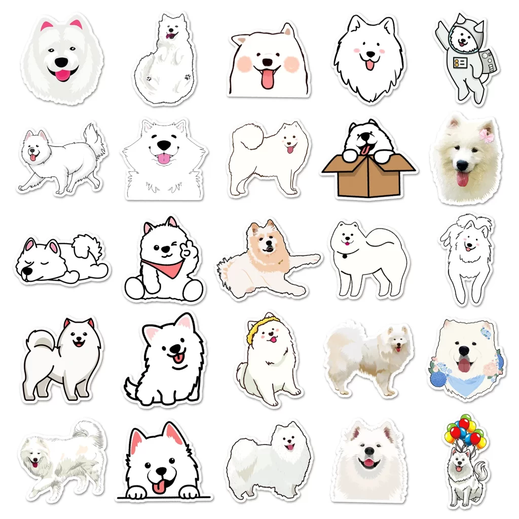 kf S717b202750324df0823ec1082af88224H 50 Pcs Cute Cartoon Pets Samoyed Meme Waterproof Stickres Creative Anime Animal Phone Case Notebook Laptop - Dog Gifts Store