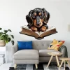 kf S8d39f74539744747a768d7866eebd236P M498 Dachshund Dog Reading Book Wall Sticker Kids Room Background Home Decoration Mural Living Room Wallpaper - Dog Gifts Store