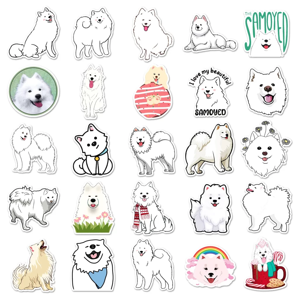 kf Sabe63073af2a4f6aabd772570cd6da0bG 50 Pcs Cute Cartoon Pets Samoyed Meme Waterproof Stickres Creative Anime Animal Phone Case Notebook Laptop - Dog Gifts Store